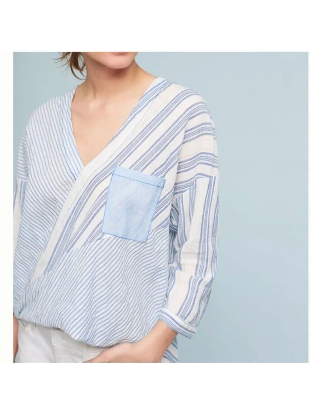 Anthropologie Holding Horses Mimi Pieced Striped Longline Wrap Tunic Top